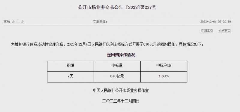 중국 인민은행 유동성 4340억위안 순회수..지난주 310억위안 순회수