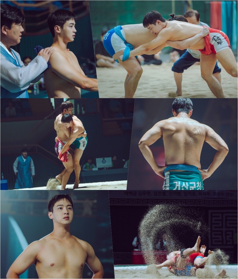 ‘모래에도 꽃이 핀다’ 성난 근육 장동윤, 씨름 선수 완벽 빙의…역동적 씨름 경기 포착