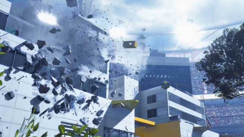 구조물이 파괴되는 모습.