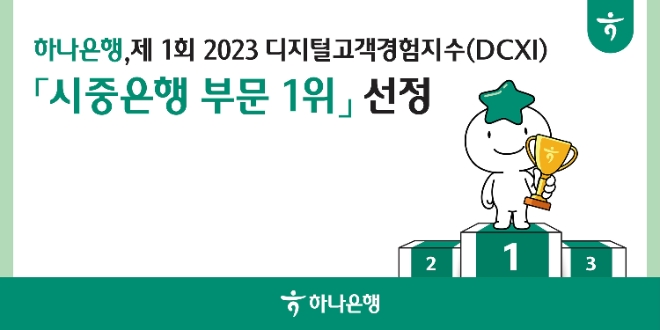 하나은행, 제1회 2023 디지털고객경험지수 시중은행 부분 1위 선정