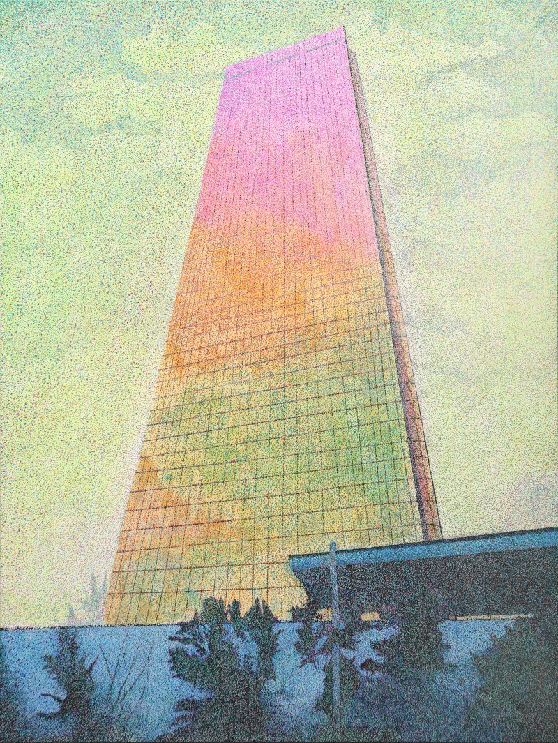 이찬희, '20대의 63빌딩', 캔버스에 아크릴과 페인트마커, 145.5×112.1cm, 2020