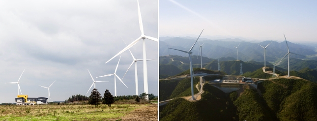 SK디앤디가 보유·운영 중인 제주 가시리와 울진 현종산 풍력발전소 (출처: SK디앤디 제공)