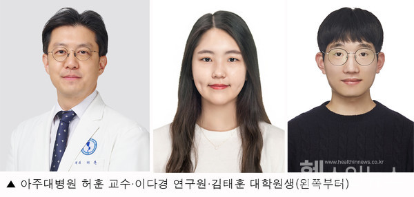 (왼쪽부터)아주대병원위장관외과허훈교수,이다경박사후연구원,김태훈대학원생