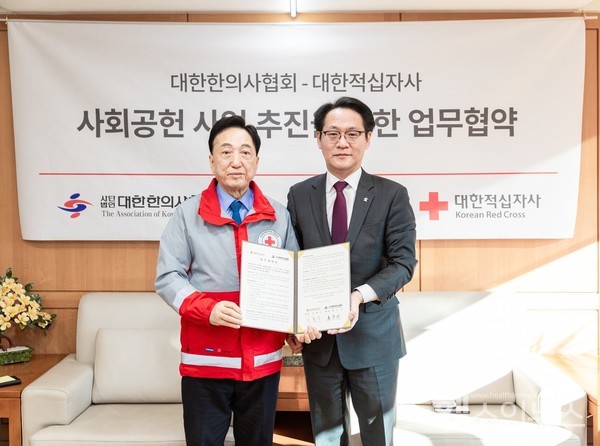 (왼쪽부터)김철수대한적십자사회장과홍주의대한한의사협회회장