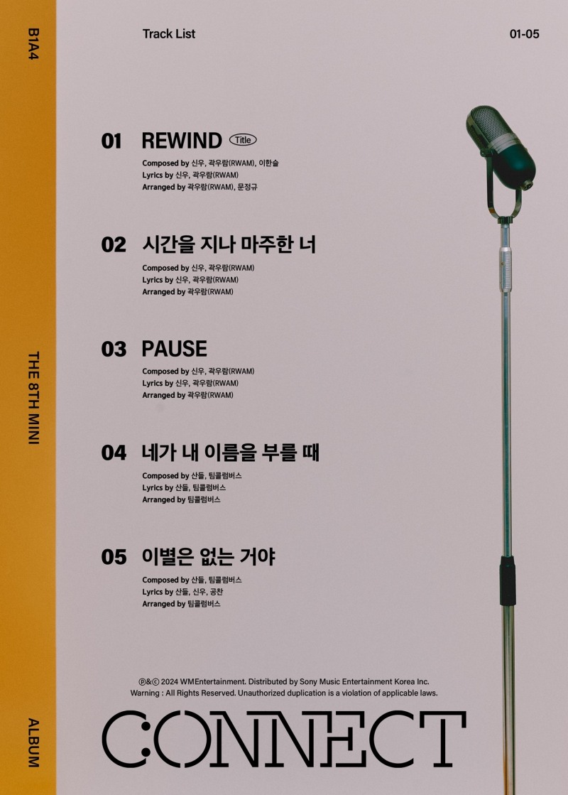 B1A4, 자작곡으로 꽉 채운 신보 트랙리스트 공개…타이틀곡은 ‘REWIND’
