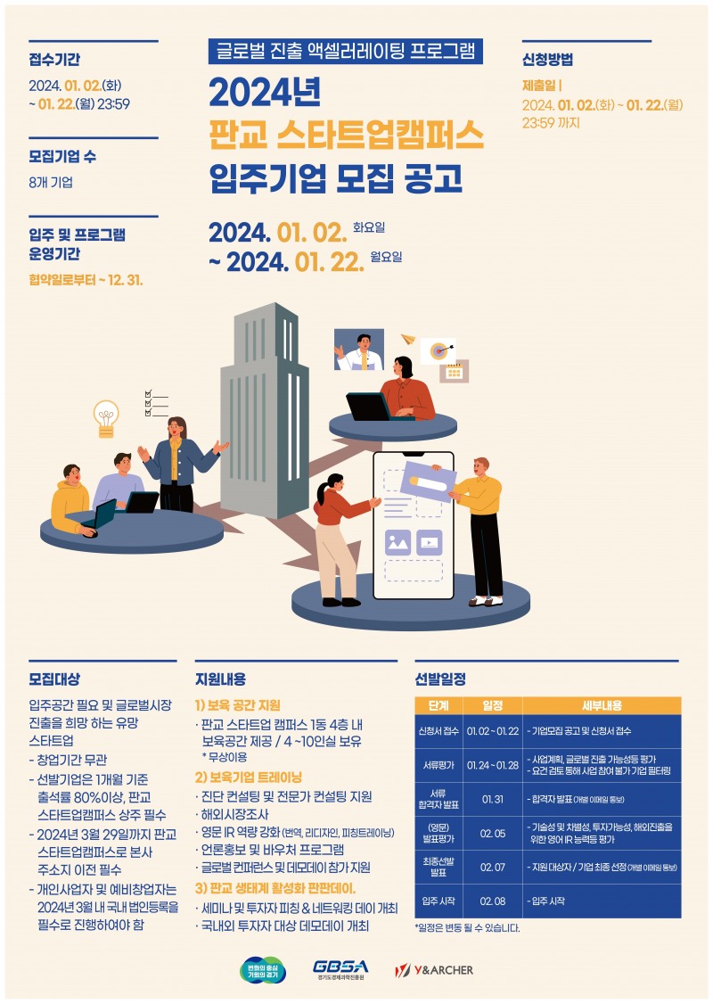 와이앤아처㈜, 2024 판교 스타트업 캠퍼스 글로벌센터 입주기업 모집 나선다