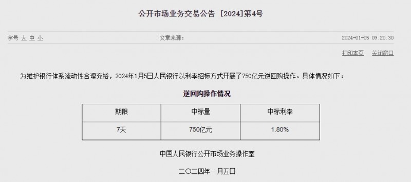 중국 인민은행 유동성 4110억위안 순회수..이번주 2조 4230억위안 순회수