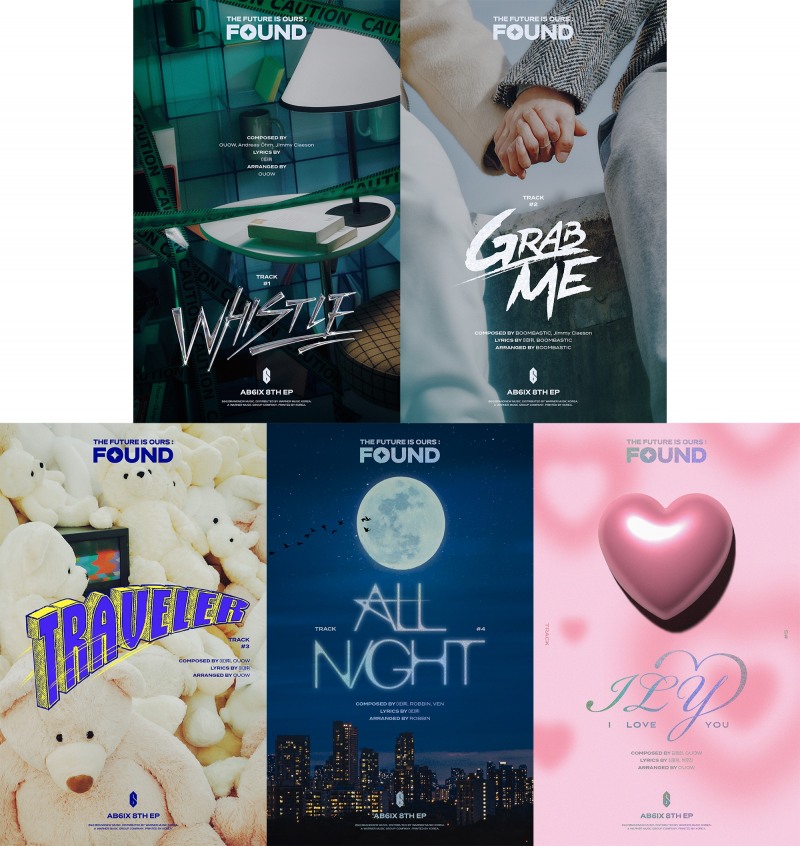 AB6IX, 새 앨범 트랙리스트 5종 포스터 공개…멤버 전곡 작사-작곡 참여