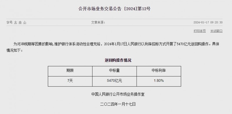 중국 인민은행 유동성 5270억위안 순공급..이번주 1조 4770억위안 순공급
