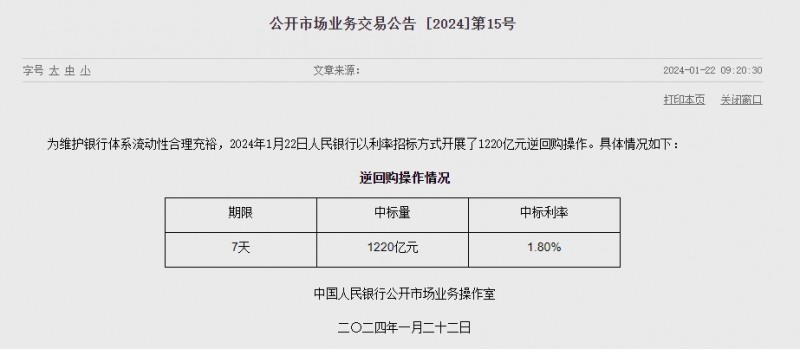 (상보) 중국 인민은행, 사실상 기준금리 1년물 LPR 3.45% 동결...유동성 330억위안 순공급