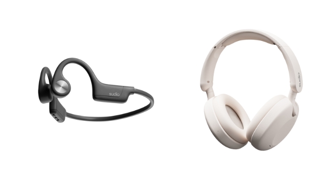 “B2” 골전도 헤드폰 (왼쪽) / “K2” 노이즈 캔슬링 헤드폰 (오른쪽)