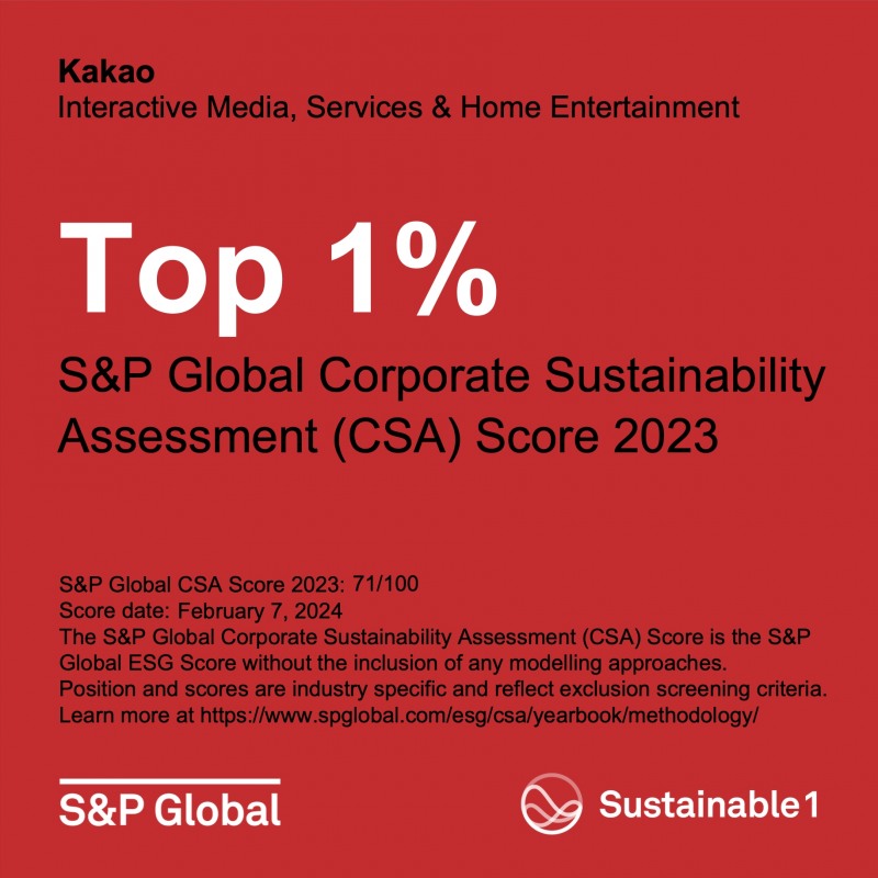 카카오,S&P글로벌 지속가능성 평가 2년 연속 상위1% (자료=카카오 제공)