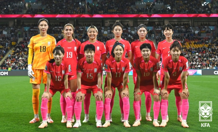 작년 8월 열린 여자월드컵 독일과의 조별리그 최종전에 선발 출전한 여자대표팀 11명의 모습.