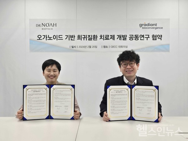 (왼쪽부터)닥터노아바이오텍이지현대표,그래디언트바이오컨버전스이진근대표(그래디언트제공)