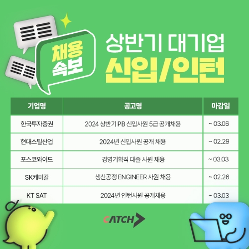 한국투자증권·현대·SK 등 대기업 신입/인턴 채용 시작