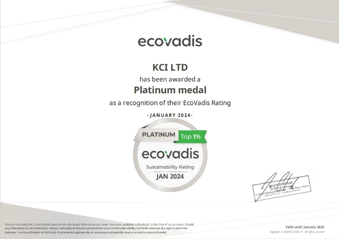 KCI가 글로벌 ESG 평가기관인 '에코바디스'(EcoVadis)’로부터 획득한 플래티넘 메달 인증서 / 사진=삼양그룹 제공