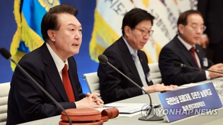 윤석열 대통령이 27일 청와대 영빈관에서 열린 제6차 중앙지방협력회의에 참석해 발언하고 있다. (사진=연합)