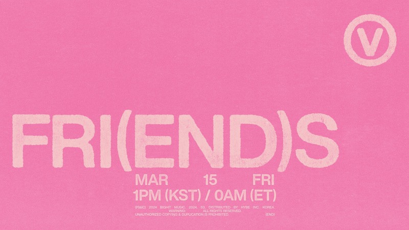 방탄소년단 뷔, 15일 디지털 싱글 'FRI(END)S' 발표…핑크빛 감성 예고