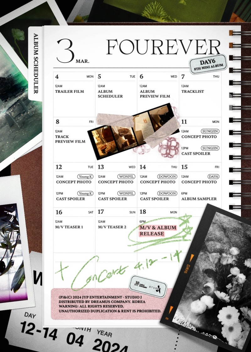 DAY6, 4월 단독 콘서트 개최…신보 'Fourever' 스케줄러 공개