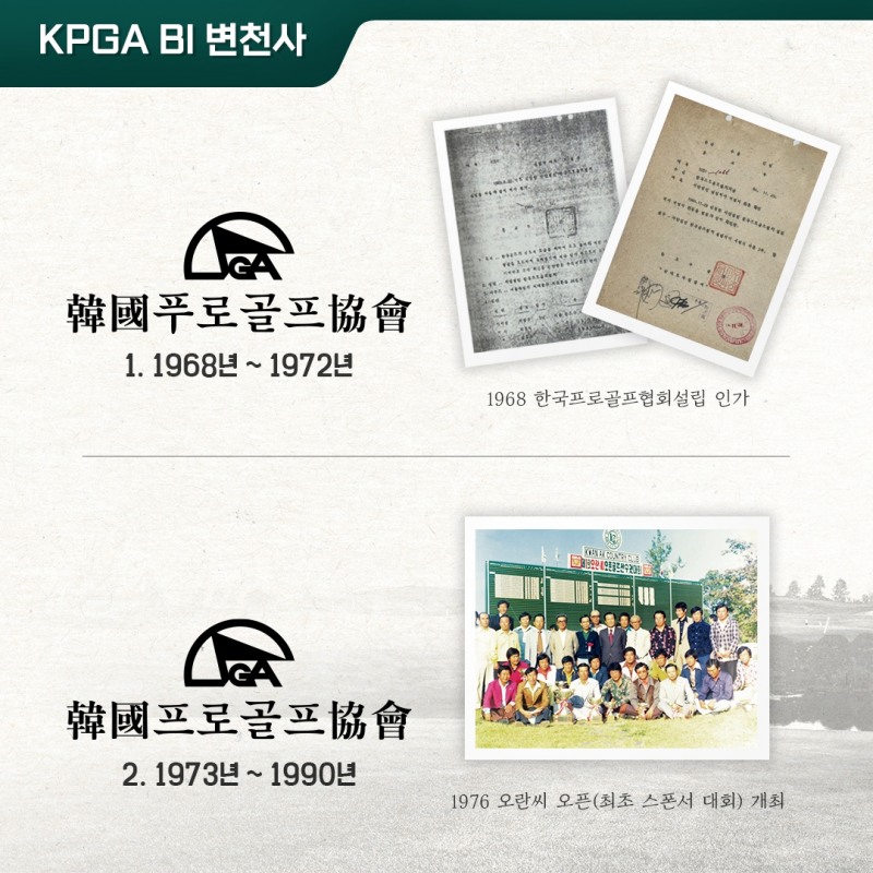 KPGA의 최초 로고와 두 번째 로고 사진=KPGA