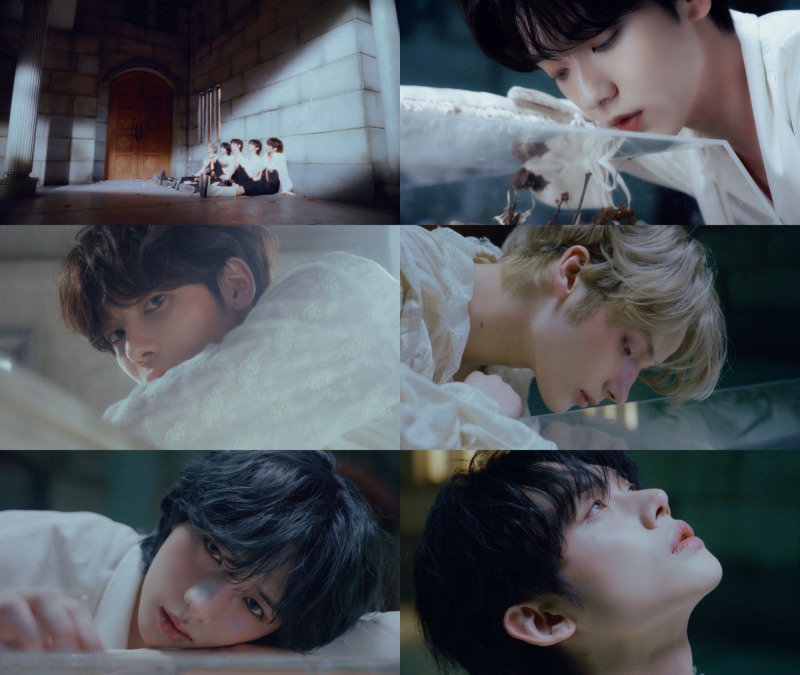 TXT, 미니 6집 ‘Romantic’ 버전 콘셉트 포토와 클립 공개…유리관 속 장미와 빈티지한 색감으로 로맨틱한 분위기 극대화
