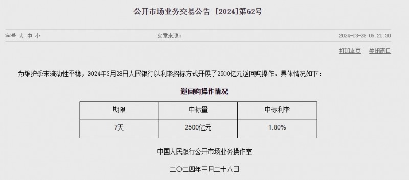 중국 인민은행 유동성 2480억위안 순공급...이번주 6800억위안 순공급