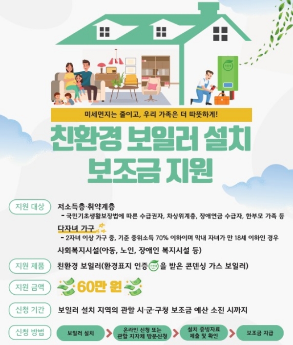 경기도, 취약계층에게 가정용 친환경 보일러 1,726대 설치 지원