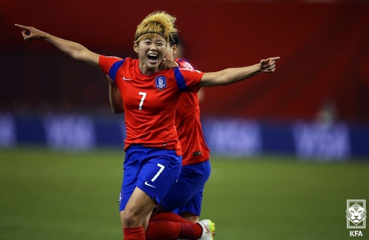 사진=지난 2015 FIFA 캐나다 여자월드컵 코스타리카와의 조별리그 2차전에서 득점 후 기뻐하는 전가을.