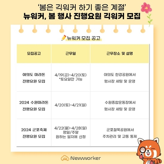 뉴워커, 봄 행사 진행요원 긱워커 모집