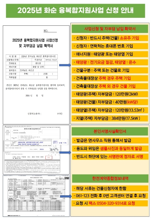 2025년 화순 융복합지원 사업신청 통합안내문 / 사진=화순군 제공