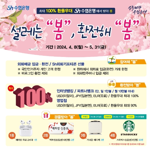Sh수협은행, 최대 100% 환율우대 ‘설레는 봄, 환전해 봄’ 이벤트 진행