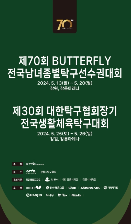 제70회 전국남녀종별탁구선수권대회 개최