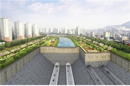 동부간선도로 지하화 사업 조감도(중랑천 횡단면) / 대우건설 제공