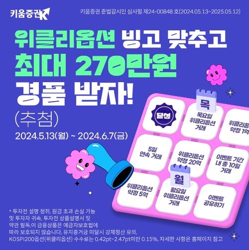 키움증권, 국내선물옵션 '위클리 옵션 거래 이벤트' 진행