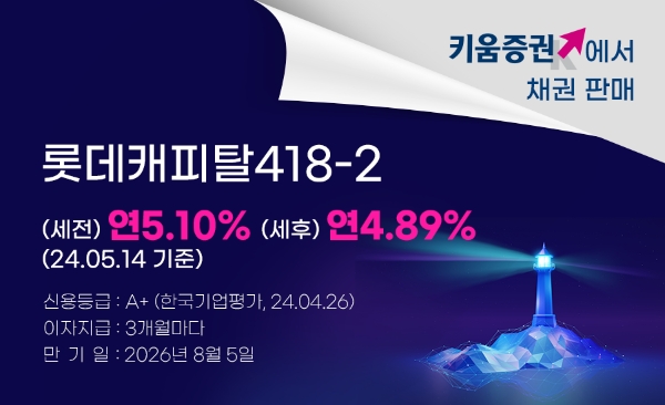 키움증권, 롯데캐피탈 418-2 채권 판매.. 세전 연 5.10%