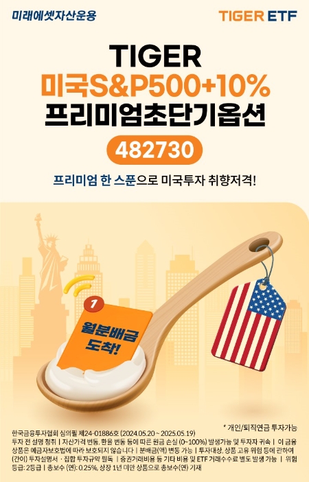 TIGER 미국S&P500+10%프리미엄초단기옵션ETF 신규 상장