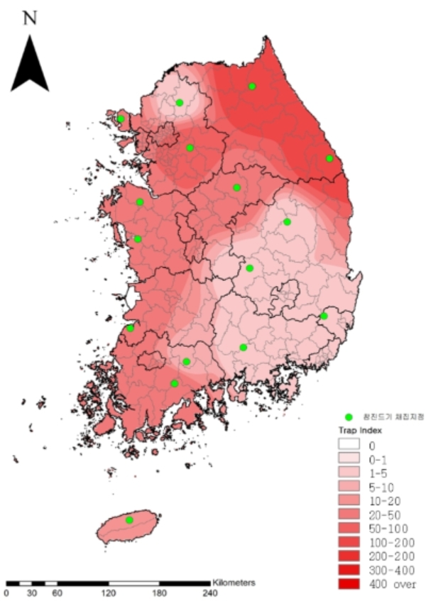 2024년 지역별 참진드기 분포도 / 이미지 출처 : 질병관리청