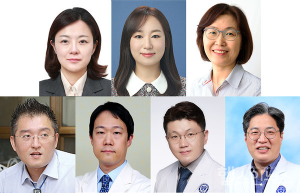 (첫번째줄왼쪽부터)고대의대이영미교수,김수연연구강사,이영희연구교수,가톨릭의대김헌성교수,성균관의대서성욱교수,연세의대김휘영연구조교수,김광준부교수