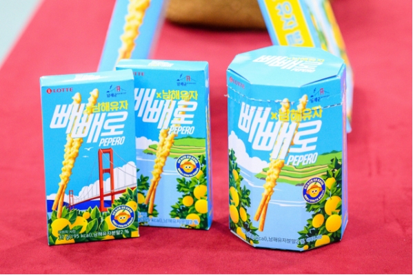 ▲ 남해산 유자를 활용한 롯데웰푸드 ‘남해 유자 빼빼로’