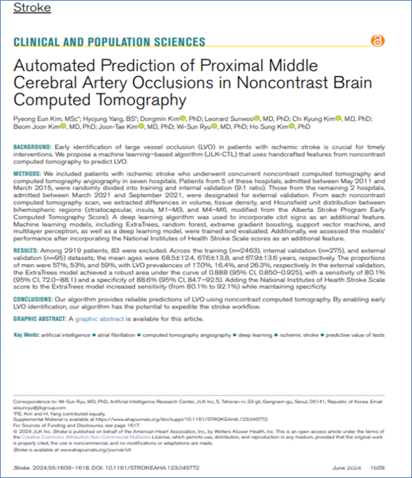 AutomatedPredictionofProximalMiddleCerebralArteryOcclusionsinNoncontrastBrainComputedTomography비조영뇌컴퓨터단층촬영에서근위부중대뇌동맥폐색의자동예측