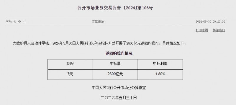 중국 인민은행 유동성 2580억위안 순공급..이번주 유동성 5060억위안 순공급
