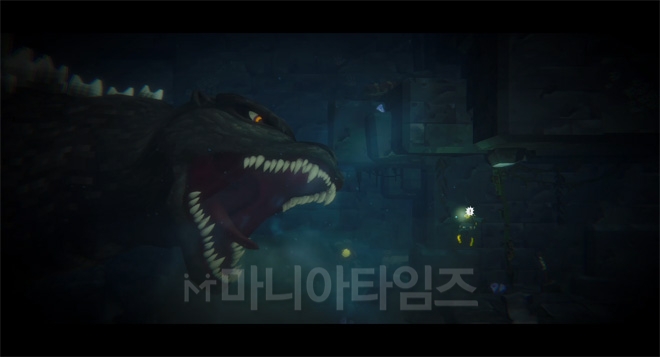 거대한 고질라에 놀라는 주인공 데이브. '데이브 더 다이브' DLC 'Godzilla Content Pack' 인게임 화면.
