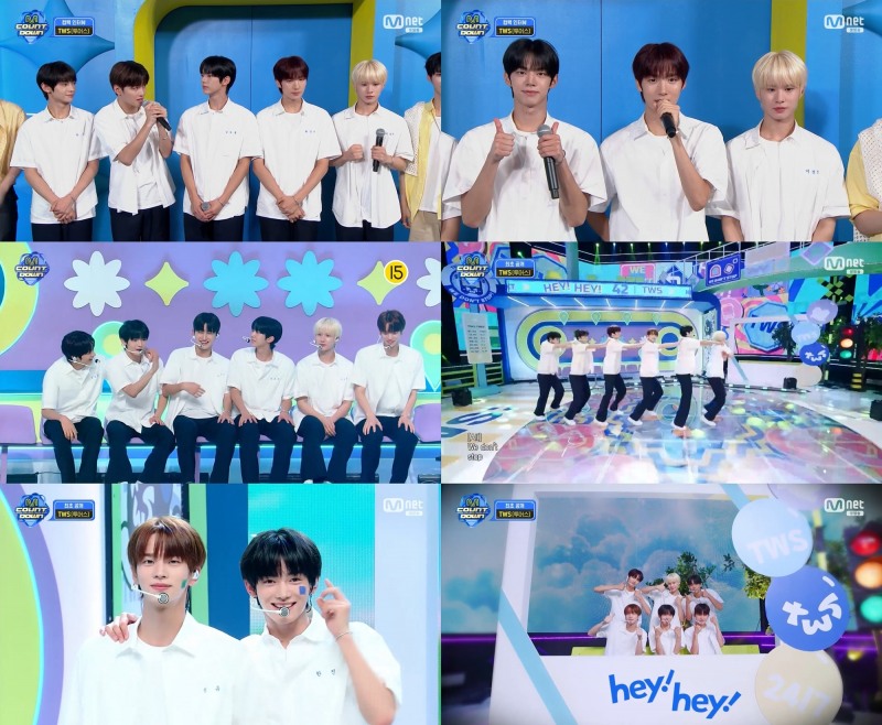 ‘엠카운트다운’ TWS, 선공개곡 ‘hey! hey!’ 무대 최초 공개…스포티한 ‘런닝춤’ 눈길