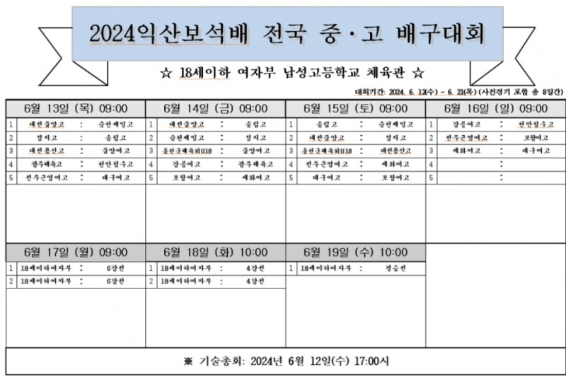 2024 익산보석배 전국중고배구연맹전, 12일부터 19일까지 전북 익산 개최