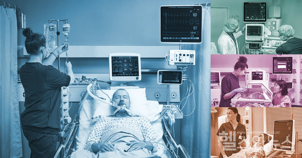 GE헬스케어의'케어스케이프캔버스'통합모니터링솔루션.하나의모니터로환자개별및통합모니터링이가능하며병원시스템전반에걸쳐호환이가능하다.