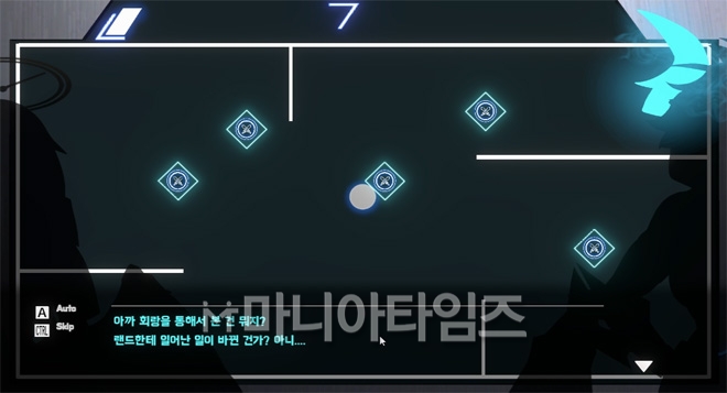 당구와 비슷한 분위기의 판이 바로 주인공의 인연을 경험과 인연을 결정하는 것이다. 실제로 유저가 게임에 관여하는 방식은 여기서 이뤄진다. 자료 출처 : 인게임 화면