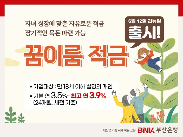 BNK부산은행, ‘꿈이룸 적금’ 리뉴얼... 자녀 성장 맞춰 우대이율 제공