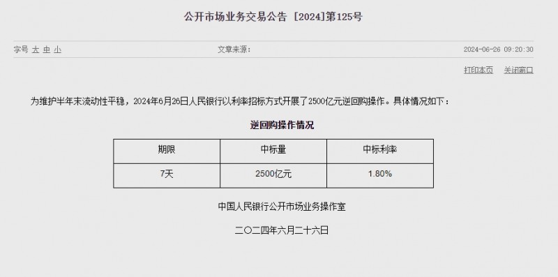 중국 인민은행 유동성 280억위안 순회수...이번주 유동성 2320억위안 순공급