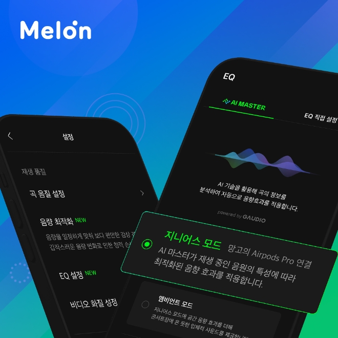 멜론은 AI가 음원의 특성을 분석해 최적의 음향효과를 자동 적용하는 ‘EQ AI Master’와 서비스 중인 음원들의 볼륨을 일관되게 맞추는 ‘음량최적화’ 기술을 모바일 앱에 탑재한다고 27일 밝혔다. (사진 = 카카오엔터 제공)