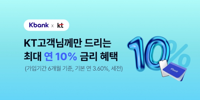 케이뱅크, 7월 KT 휴대폰 구매고객에 적금금리 연10% 혜택 제공